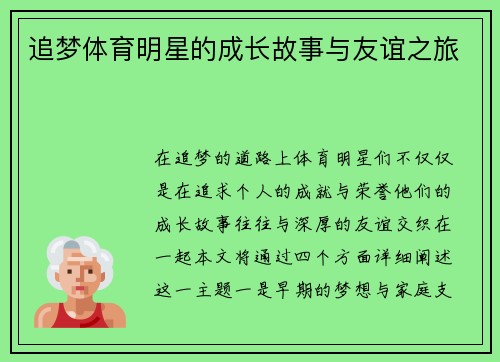 追梦体育明星的成长故事与友谊之旅